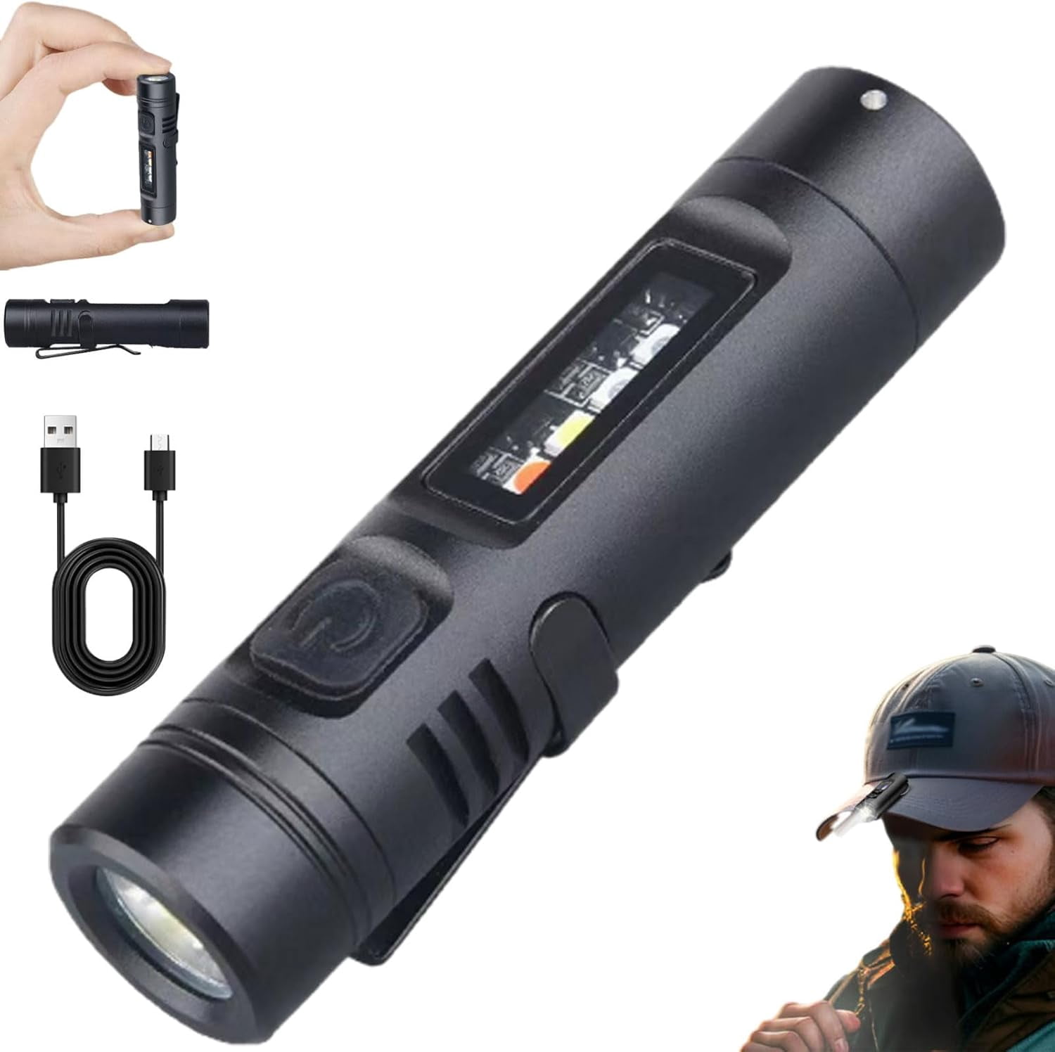 Pocket Rechargeable EDC Flashlight: 500 Lumens Mini Keychain Light with Fire Starter & Window Breaker, with 5 Modes Rechargeable Keychain Torch Magnetic Base for Camping and Travel