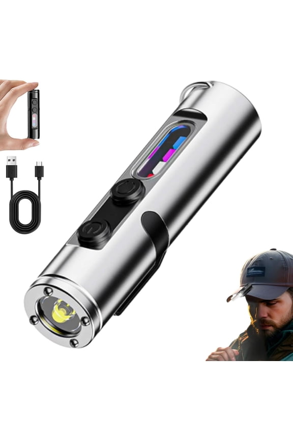 Pocket Rechargeable EDC Flashlight: 500 Lumens Mini Keychain Light with Fire Starter & Window Breaker, with 5 Modes Rechargeable Keychain Torch Magnetic Base for Camping and Travel