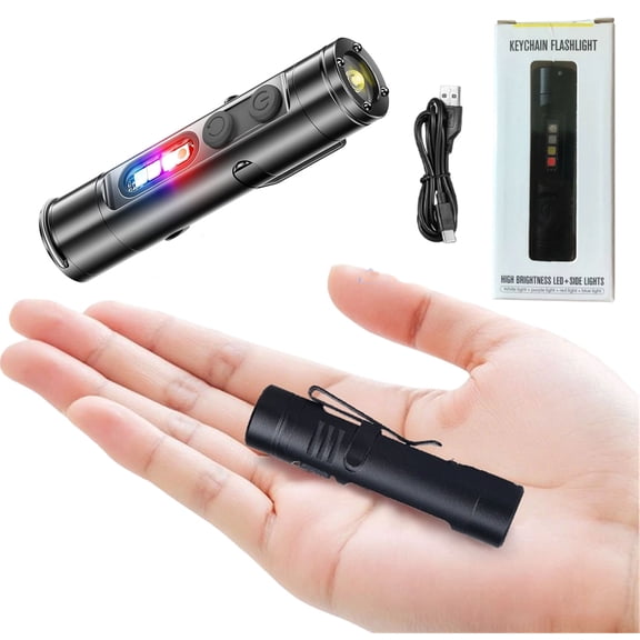 Pocket Rechargeable EDC Flashlight, 500 Lumens Mini Keychain Tool with Fire Starter, Window Breaker & Magnetic Flashing, Ideal for Camping & Travel