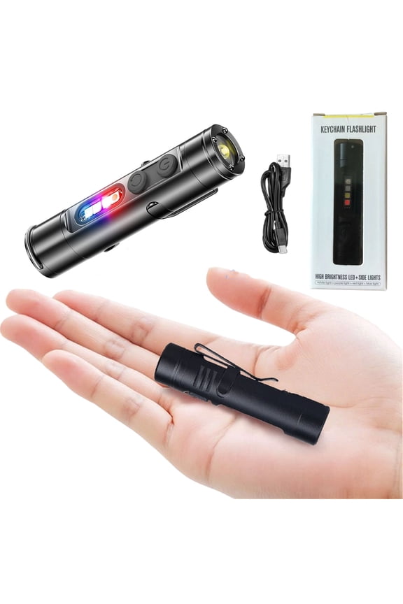 Pocket Rechargeable EDC Flashlight, 500 Lumens Mini Keychain Tool with Fire Starter, Window Breaker & Magnetic Flashing, Ideal for Camping & Travel