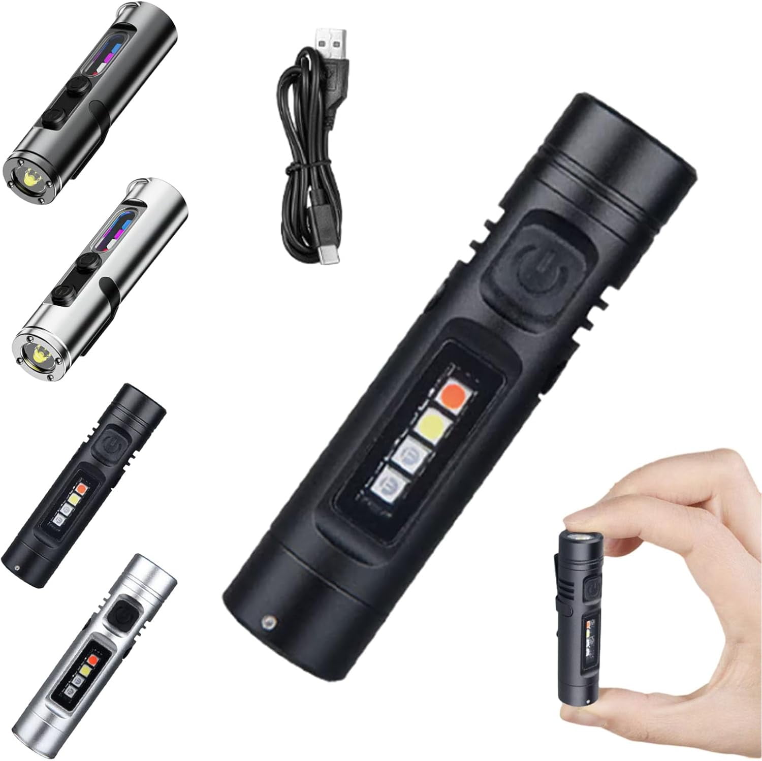 Pocket Rechargeable EDC Flashlight, Mini Keychain Light with Fire Starter, Magnetic Base Lamp for Camping Hiking