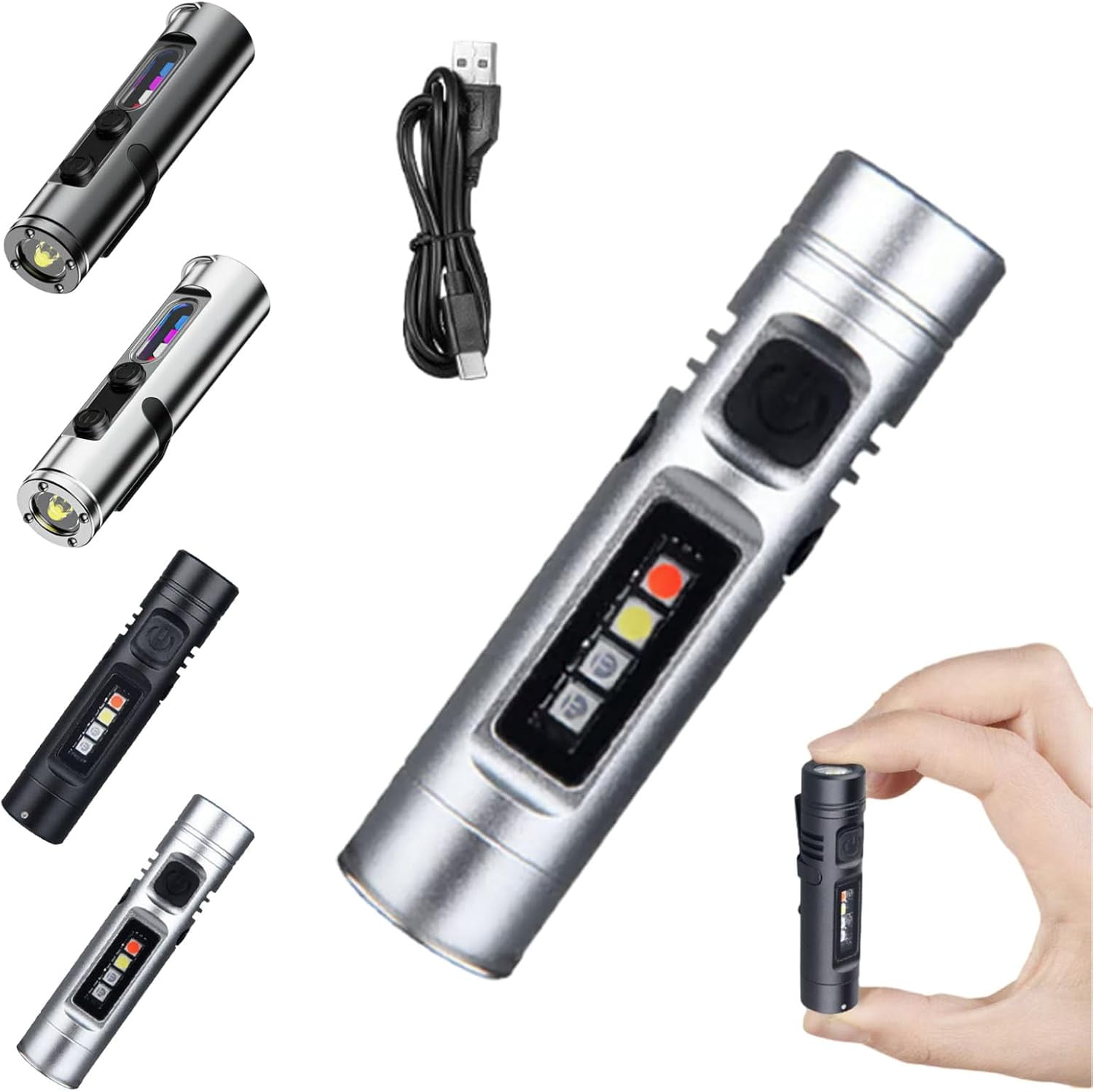 Pocket Rechargeable EDC Flashlight, Mini Keychain Light with Fire Starter, Magnetic Base Lamp for Camping Hiking