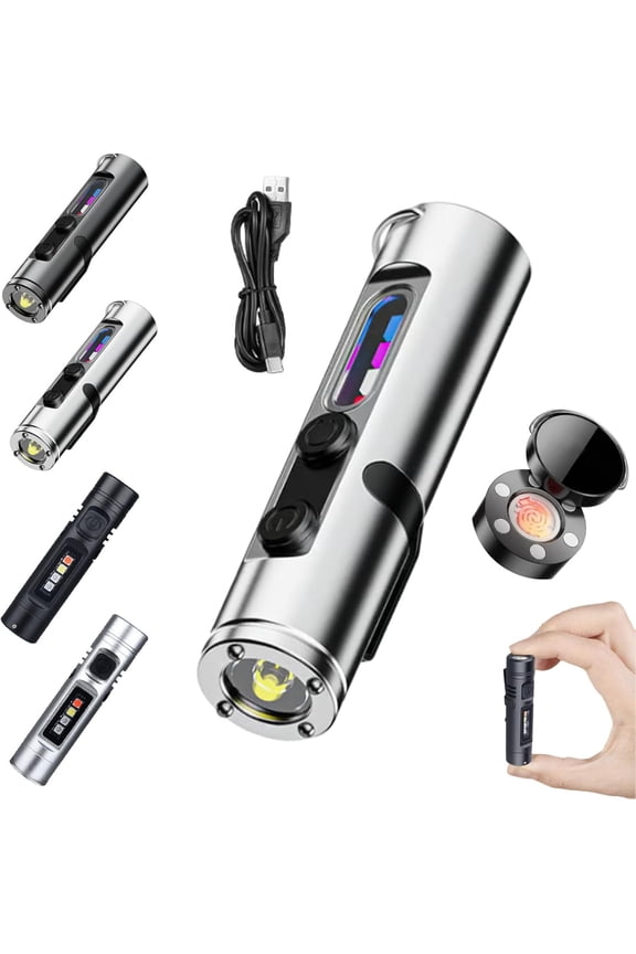 Rechargeable Mini Flashlight with Fire Starter and Magnetic Base, 500 Lumens Keychain Light