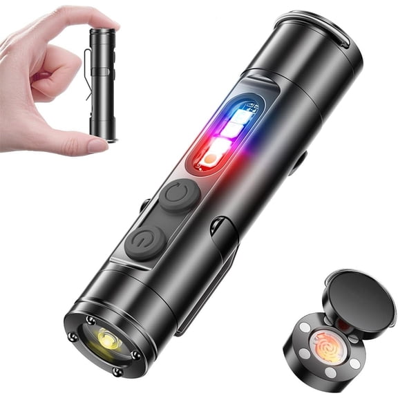Pocket Rechargeable Edc Flashlight: Mini Keychain Light with Fire Starter & Window Breaker, Mini Light with Fire Starter, Magnetic Emergency Bright Keychain Flashlight for Camping, Hiking(Black)