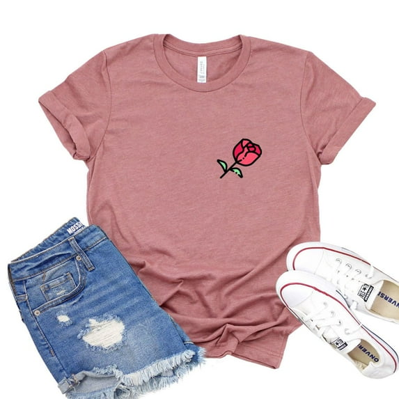 Pocket Rose T-shirt Women's Floral Top Inspirational Shirt Flower Tshirt Valentine's Day Tee Gift For Girlfriend Nature Shirts