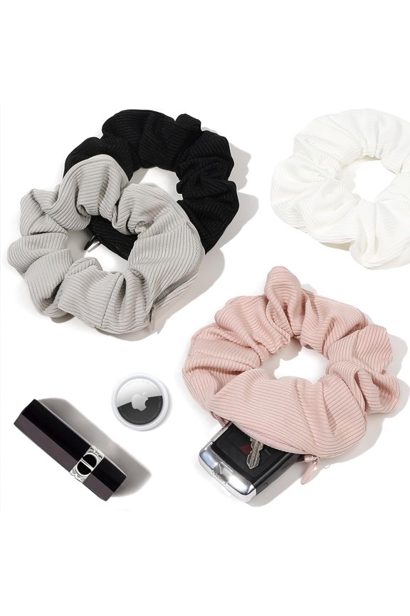 Pocket Scrunchies Hair Ties with Hidden Zipper Stash Scrunchy Ponytail Holder Secret Compartment Items