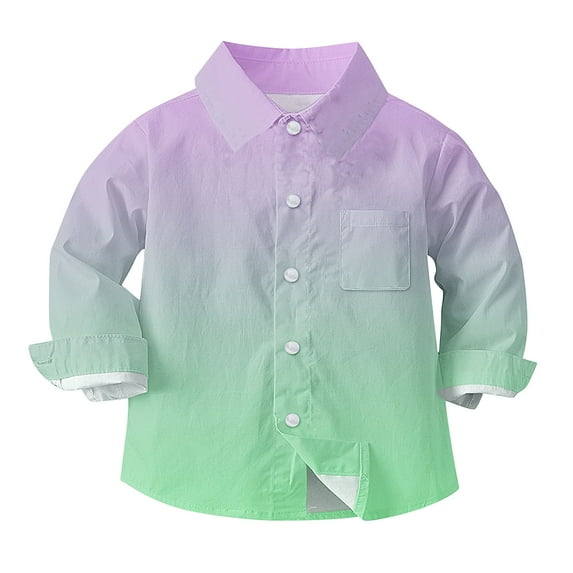 Pocket Shirt Long Sleeve Boys Girls School Uniform Top Gradient Print Button Up Casual Cotton Blend Tops Ages 6M-8Y