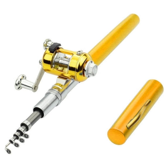 Pocket Size Fishing Rod, Premium Mini Pocket Telescopic Collapsible Fishing Poles Kit for Raft Fishing Ice Fishing Boat Fishing Bridge Fishing, Gold