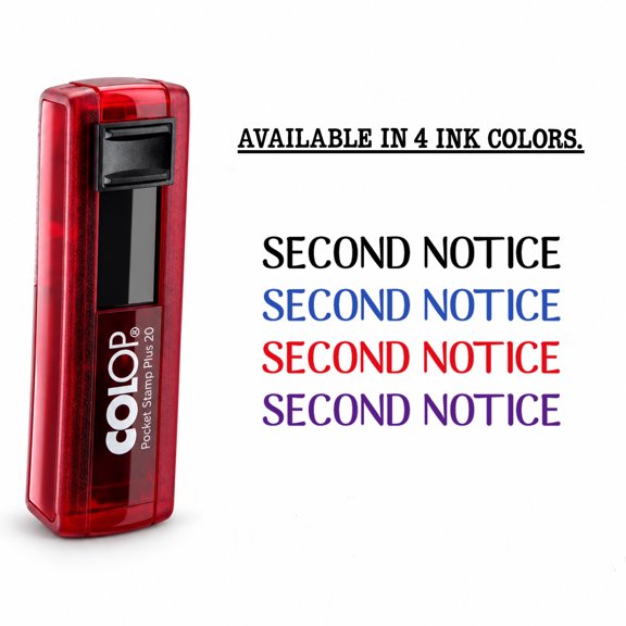Pocket Size Ink Stamp Compact Self Inking Rubber SECOND NOTICE Stamp
