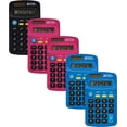 thumbnail image 1 of Pocket Size Mini Calculators, 5 Pack, Handheld Angled 8-Digit Display, by Better Office Products, Standard Function, Assorted Colors (Blue, Black, Pink), Dual Power with Included AA Battery Power, 1 of 6
