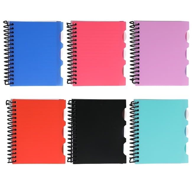 Pocket-Sized 4 Subject Notebook with Poly Cover & Plastic, Rounded Dividers - Assorted Colors