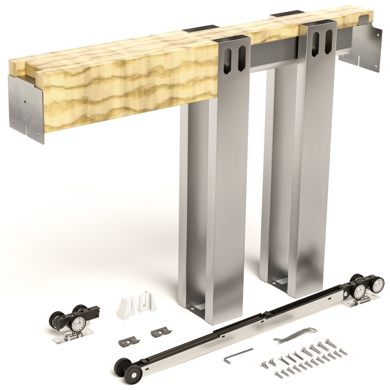 Pocket Sliding Door Hardware KIT and Frame Heavy Duty with Soft Close for 24-36 inch Closet Doors by Villar Home Designs 24'' X 36'' X 96'' - Soft