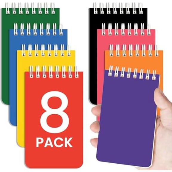 Pocket Small Notebook 3" x 5", Set of 8 Mini Little Spiral Notebook, Nursing Notepad, Perfect for Work, School, Office, Nurse, Travel - Bright