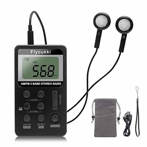 Pocket Small Radio,Personal Mini AM FM Portable Digital Tuning Transistor Radios with Best Reception,Earphones,Lanyard and Rechargeable Battery for Walking Jogging Exercising (Black)