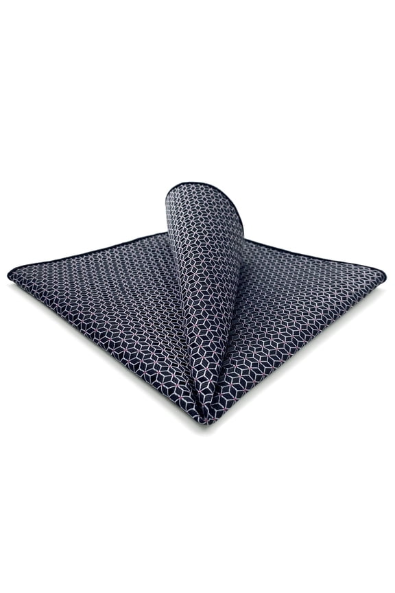 Pocket Square for Men Black Pattern White Cubes Elegant Large Size Gift Woven
