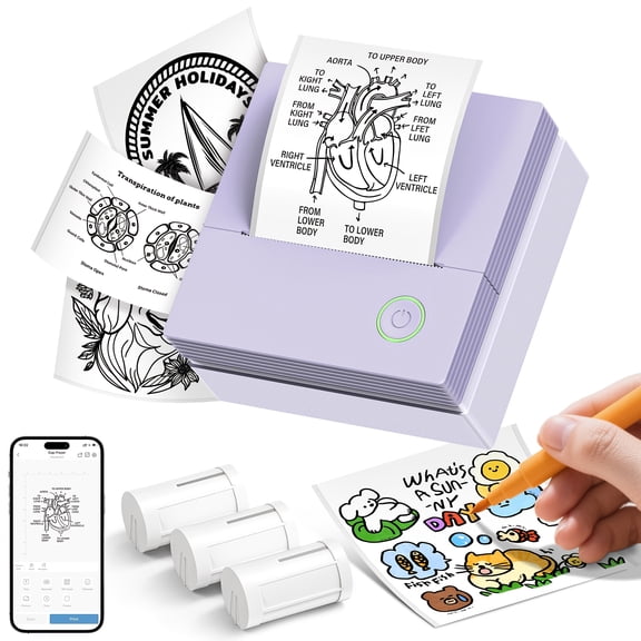 Pocket Sticker Printer - Inkless Wireless Mini Thermal Printer With 3 Rolls Thermal Paper, Portable Print Pod For Photos, Diaries, Notes, Memos & Journal, Perfect Gift For School, Office And Home