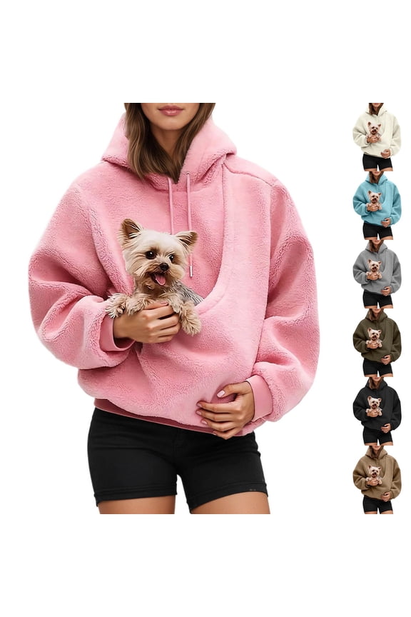 Pocket Style Pet In One Double-sided Plush Loose Fitting Hooded Sweatshirt For Both Men And Women, Unisex Fall Winter Fashion with Soft Fabric for Comfort and Fun,Light Brown,S