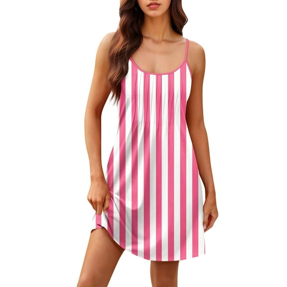 Pocket Sundress Fashion Women Summer Vintage Floral Print Adjustable Spaghetti Strap Beach Vacation Dress,Hot Pink S