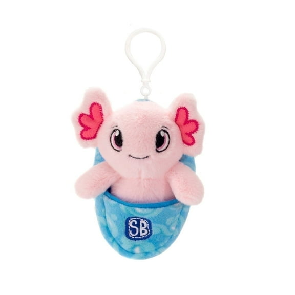 Plush Gear Pocket Swaddles 4.5" Axolotl Keychain Plush Toy - Soft Stuffed Animal Clip for Kids
