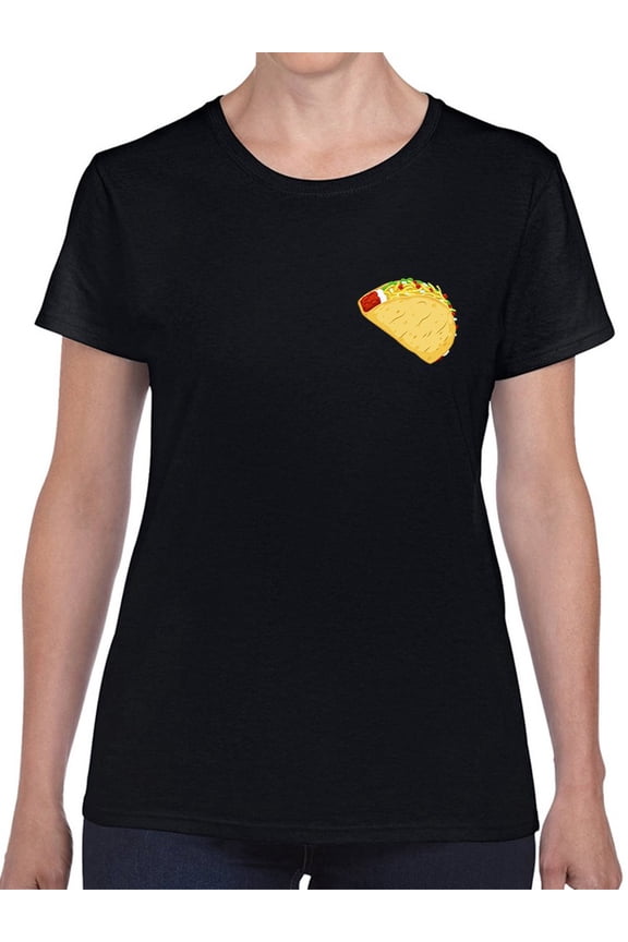Pocket Taco Graphic Women Black T-Shirt, Female Medium
