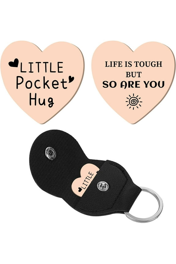 Pocket Tokens Gifts Little Pocket Hug Stainless Steel Double Sided Pocket Hug Coin Inspirational Long Distance Relationship Keepsake with PU Leather Keychain for Friends Gifts 1 x 1Inch