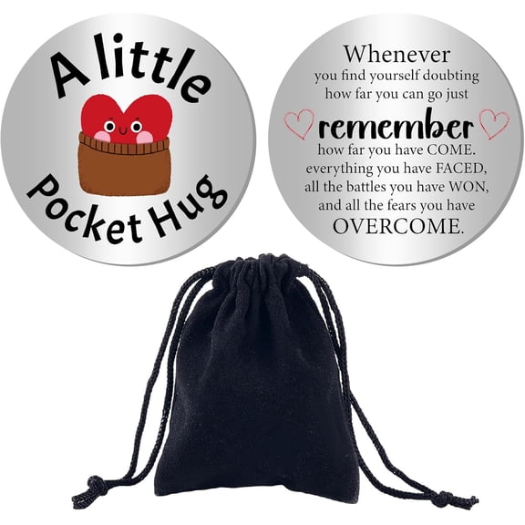 Pocket Tokens Inspirational Coin Keepsake 1.2 Inch Stainless Steel Red Love Heart Double Sided Engraved Long Distance Relationship Gifts with Velvet Bag Token Coin Sign for Friends Family gray