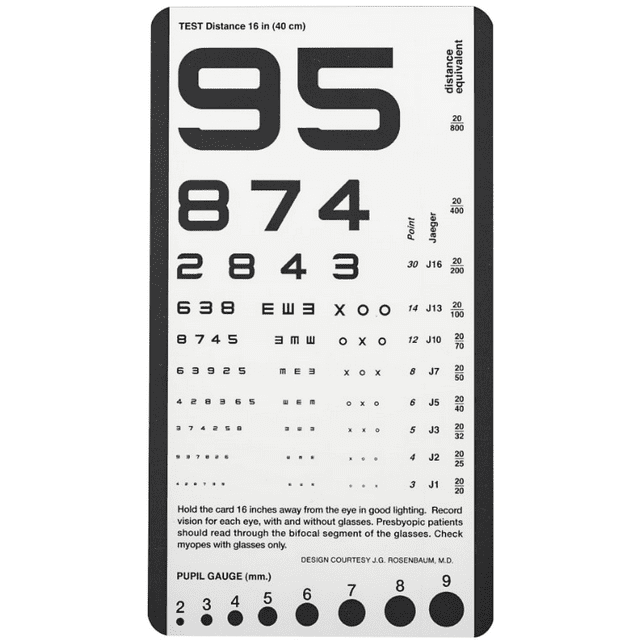 Pocket Use Eye Test Chart 14" 20/800 Distance Visual Acuity Exam Pocket