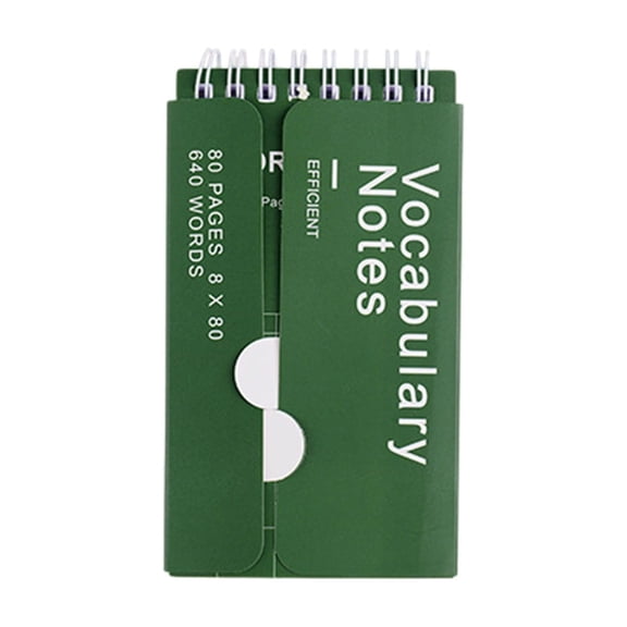 Pocket Vocabulary Notebook, 80 Sheets 160 Pages with Twin Coil Binding and Dual Opening Layout for Language Practice and Word Review, Green