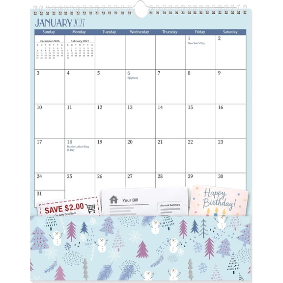 OuMuaMua Wall Calendar 2027, 12-Month 11.5" x 14" Hanging Calendar with Pockets, JanDec 2027 for Office, School & Home Organizing