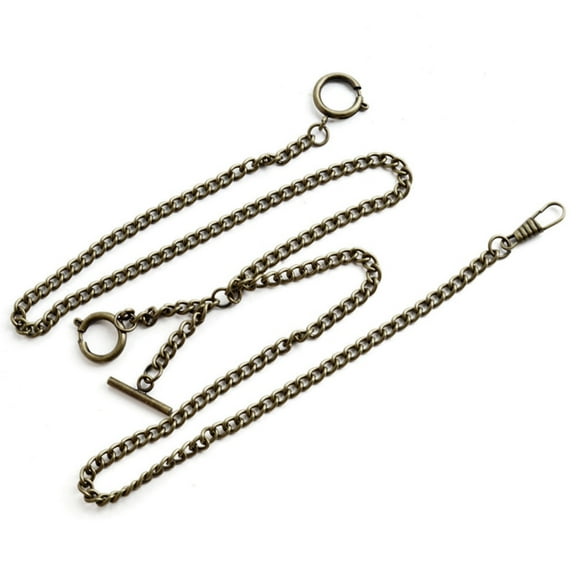 Pocket Watch Chain Double Albert Chain T-rod Watch Chain Link Keychain with Spring Rings Clasp T-rod for Men