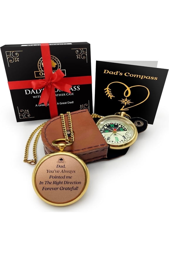 OakiWay Pocket Watch Compass with Chain & Leather Case - Birthday Gifts for Dad from Daughter & Son, Christmas Daddy Gift Ideas