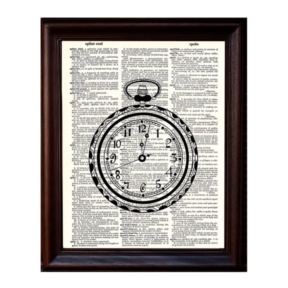 Pocket Watch - Dictionary Art Print Printed On Authentic Vintage Dictionary Book Page - 8 x 10.5