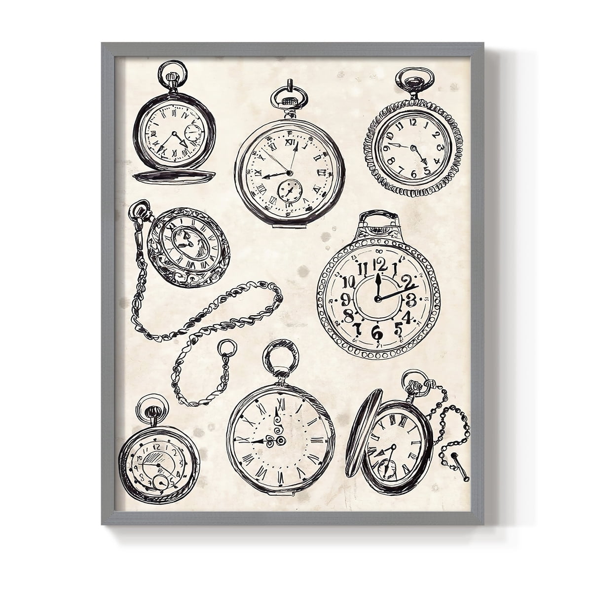 Pocket Watch Sketches II in Gray Solid Wood 8 x 10 Framed Print
