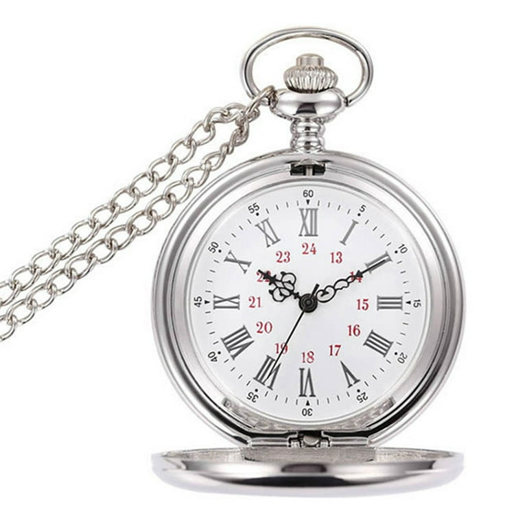 Pocket Watch Vintage Classic Men Sliver Watches Necklace Silver