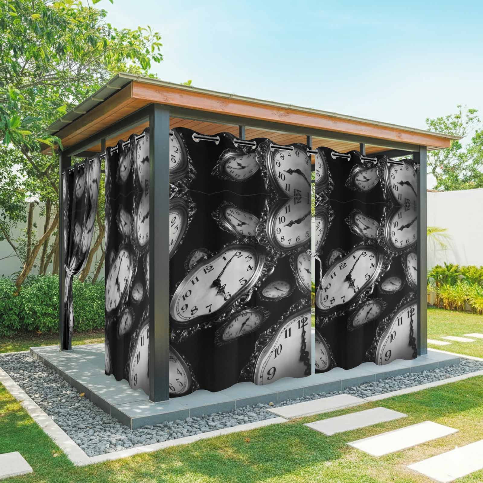 Pocket Watches Outdoor Curtains for Patio, Cool Gray White Sunshade Privacy Drapes Grommet Waterproof Outside Curtains for Porch/Cabana/Balcony 54"x 108", 2 Panel