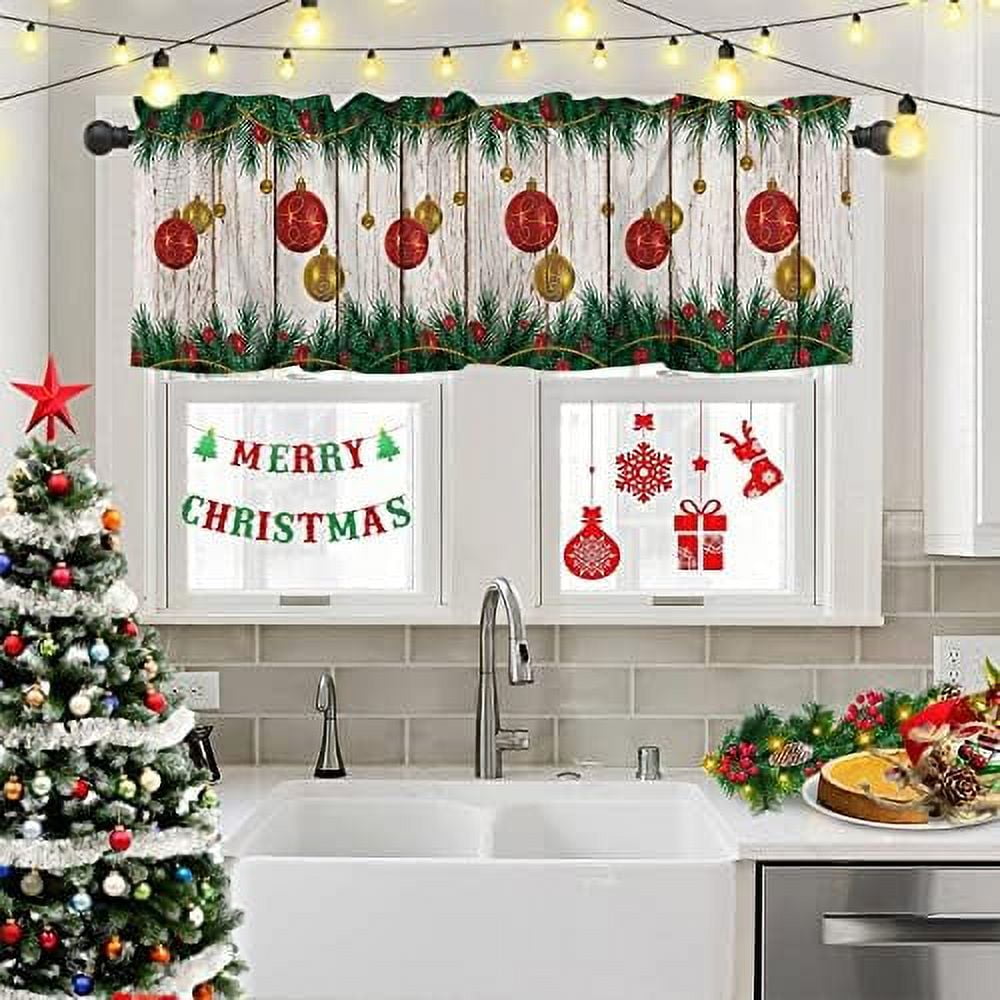 Pocket Window Valances Ornaments Retro Wood Grain Kitchen Short Curtain