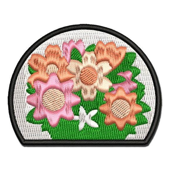 Pocket of Posies Flower Bouquet Applique Multi-Color Embroidered Iron-On Patch - 2.0 Inch Mini
