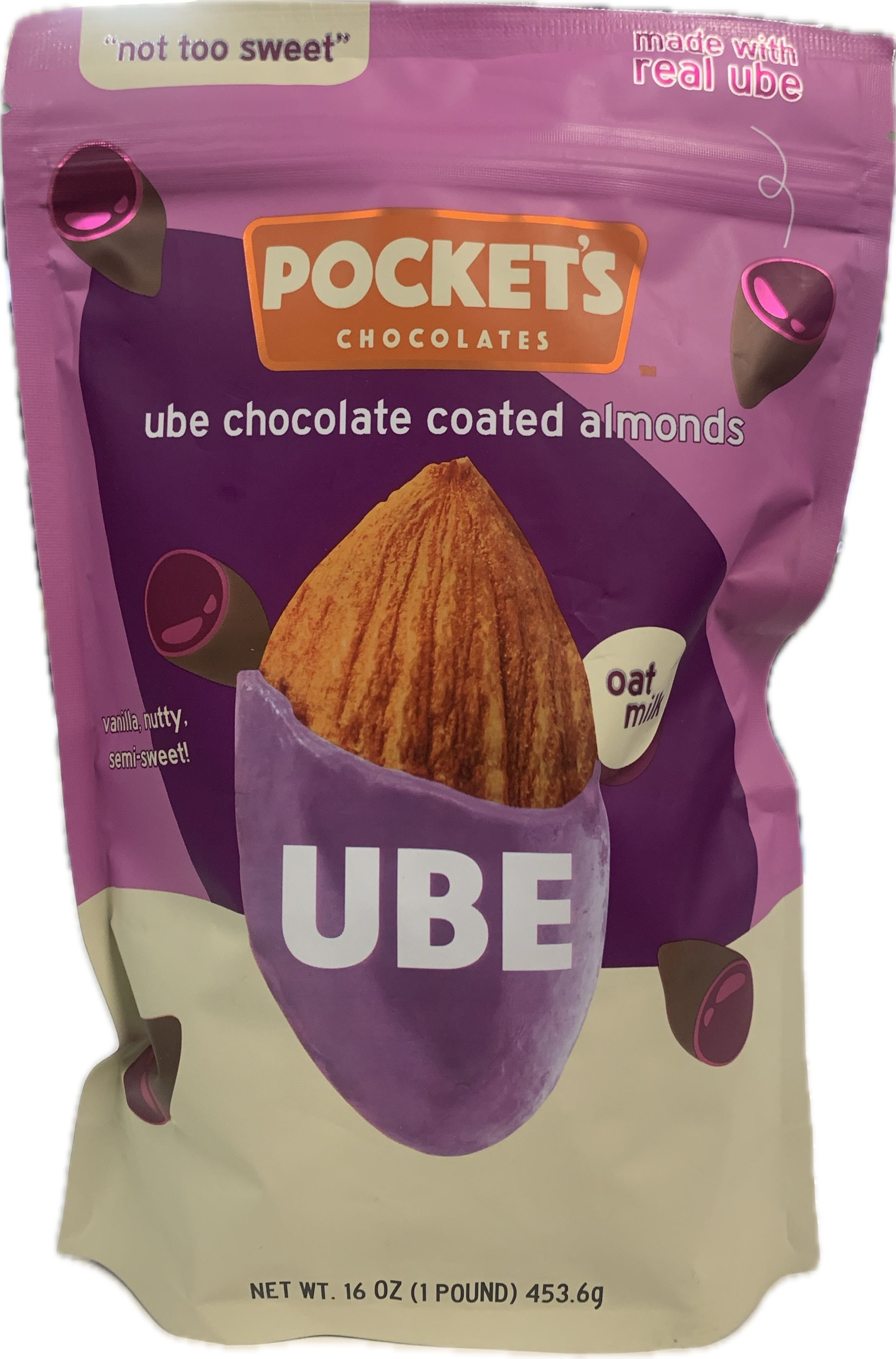 Pocket's Chocolates Ube Chocolate Coated Almonds Oat Milk 16 OZ (453.6g)
