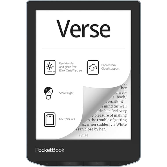 PocketBook Verse E-Readers | Eye-Friendly 6'' E-Ink Carta HD Touchscreen | Adjustable SMARTlight | Up to 1 Month of Battery Life | WiFi & Memory Card Slot | E-Book Reader BLUE