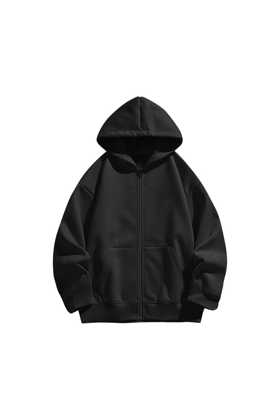 Pocketed Hoodies for Kids Solid Color Zip up Jackets Lightweight Fleece Lined Coat Unisex Boys Girls Sweatshirt for Fall and Winter Black 5 Years