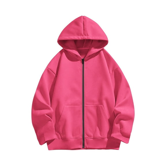 Pocketed Hoodies for Kids Solid Color Zip up Jackets Lightweight Fleece Lined Coat Unisex Boys Girls Sweatshirt for Fall and Winter Hot Pink 11 Years