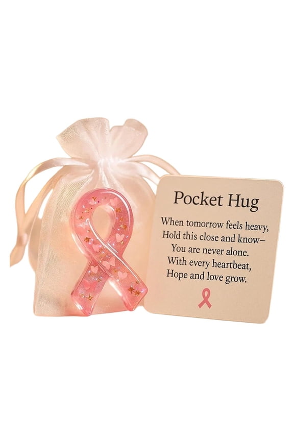Pockethug Ribbon Set: Inspirational Breast-Cancer Awareness Token with Encouragement Card, Portable Comfort Charm for Purse, Keychain Or Care Package Harlik