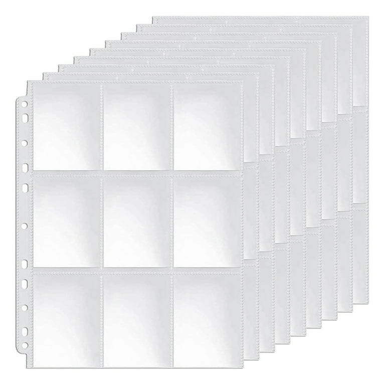 Pockets Double-Sided Trading Card Pages Sleeves 9-Pocket Clear Plastic Game Card Protectors for Fit 3 Ring Binder, Size: 91