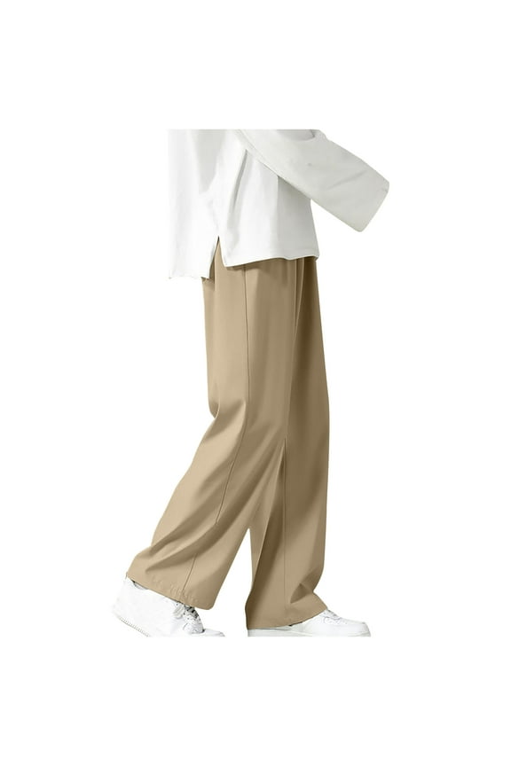 Pockets Dress Pants Men Summer Casual Solid Classic Trousers Straight Elastic Waist Loose Pants Breathable Trousers