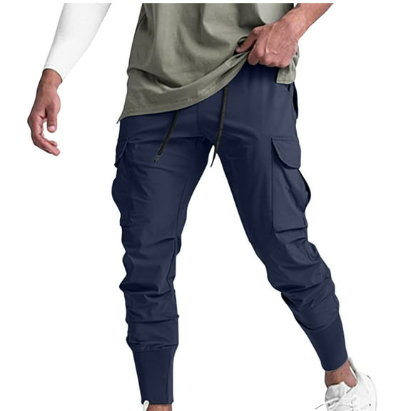 Pockets Men's Jogger Pants Solid Color Elastic Tight Trousers Fitting Ankle Sports Pantalones para Hombres