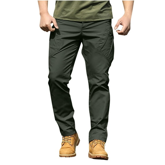 Pockets Work Pants For Men Button Casual Solid Color Long Pants Elastic Waist Bolsillos Pantalones trabajo hombres