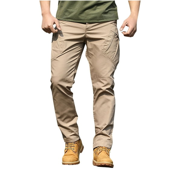 Pockets Work Pants For Men Button Casual Solid Color Long Pants Elastic Waist Bolsillos Pantalones trabajo hombres