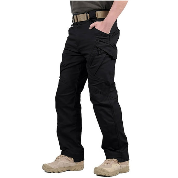 Pockets Work Pants For Men Button Casual Solid Color Long Pants Elastic Waist Bolsillos Pantalones trabajo hombres
