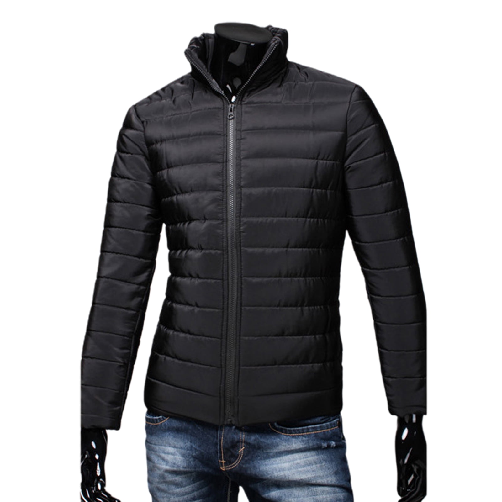 Pockets Zipper Closure Men Coat Autumn Winter Solid Color Stand