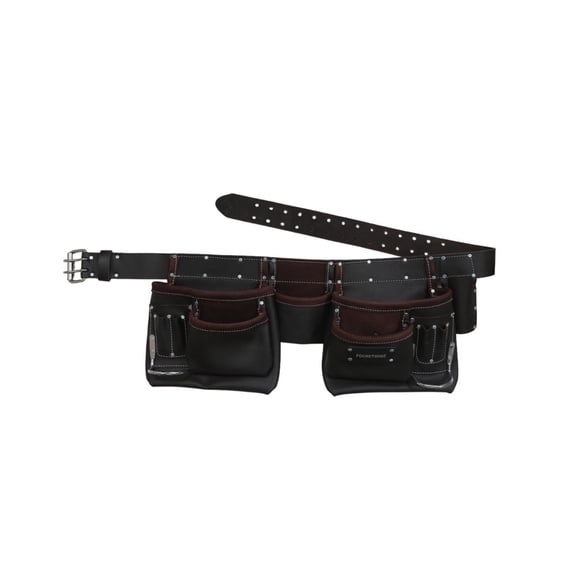 Pocketwise Heavy Duty Construction Tool Belt, 11 Pockets Tool Pouch, Tool Organizer with Fix Belt Style Leather Tool Pouch for Men Carpenter, Electricians.